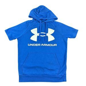 Under‎ Armour Short Sleeve Hoodie Athletic Sweatshirt Logo Graphic Blue Size S
